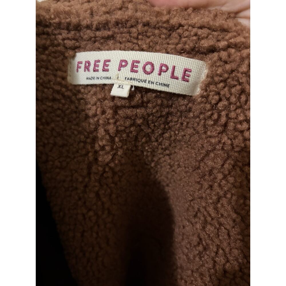Free People Diogo Brown‎ Colorblock Coat Oversized Fuzzy Size XL - Picture 7 of 7